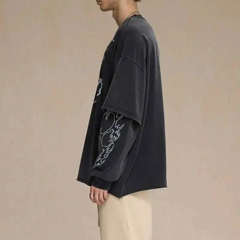 Mock Two Piece Spiritual Graphic Long Sleeve Top — dettaglio