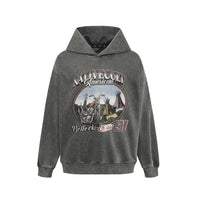 Motorcycle Graphic Print Distressed Baggy Hoodie — vista frontale