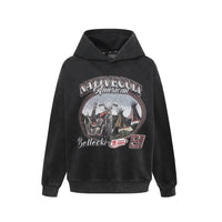 Motorcycle Graphic Print Distressed Baggy Hoodie — vista posteriore