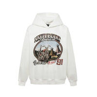 Motorcycle Graphic Print Distressed Baggy Hoodie — dettaglio