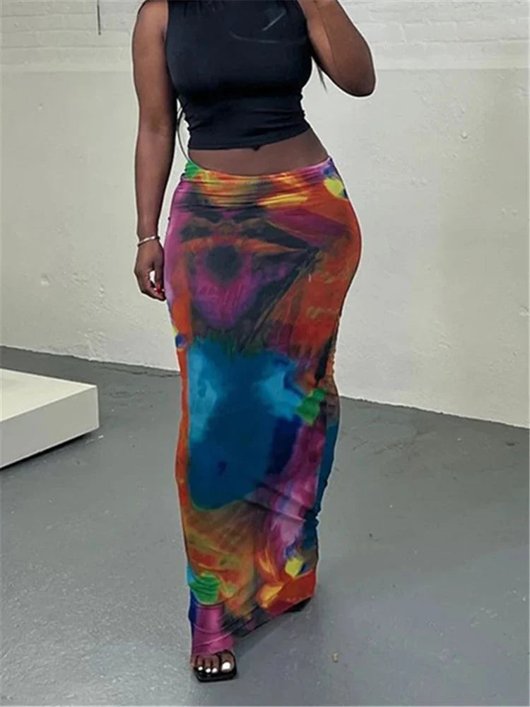 Multi Coloured Long Maxi Skirt — vista frontale