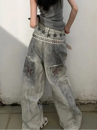 Music and Melodies Washed Grey Graphic Baggy Jeans — dettaglio