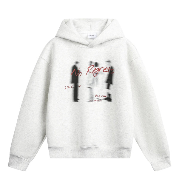 No Regrets Graphic Baggy Hoodie — vista frontale