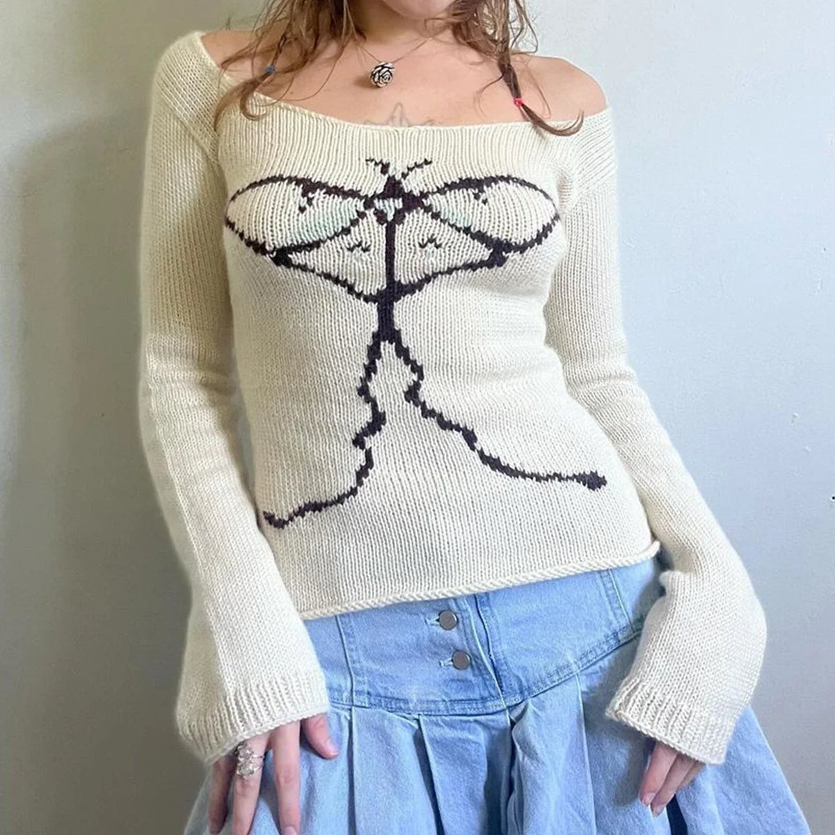 Off Shoulder Knitted Sweater — vista completa