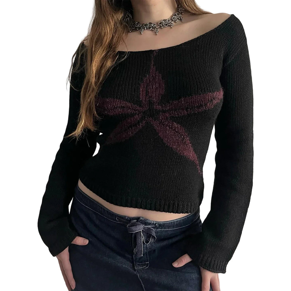 Off Shoulder Knitted Sweater — vista frontale