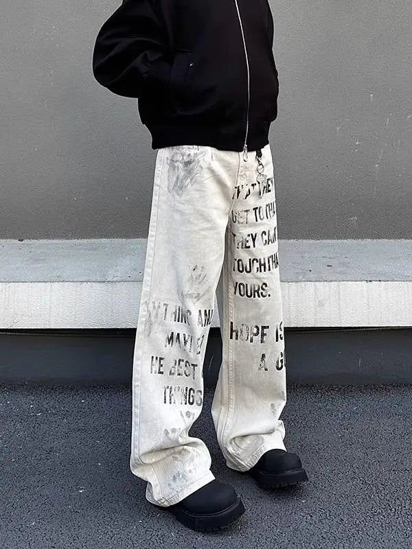 Y2K Off White Baggy Graphic Cargos