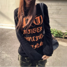 Y2K Orange And Black Graphic Long Sleeve Top