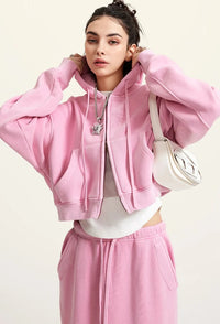 Origin 355gsm Essentials Boxy Cropped Zip Up Hoodie — vista frontale