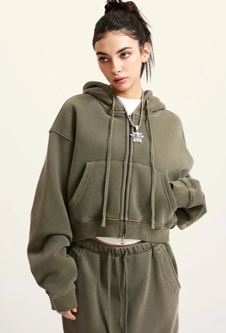 Origin 355gsm Essentials Boxy Cropped Zip Up Hoodie — in alternativa