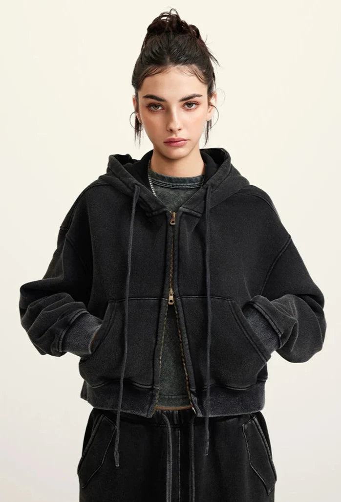 Origin 355gsm Essentials Boxy Cropped Zip Up Hoodie — vista laterale