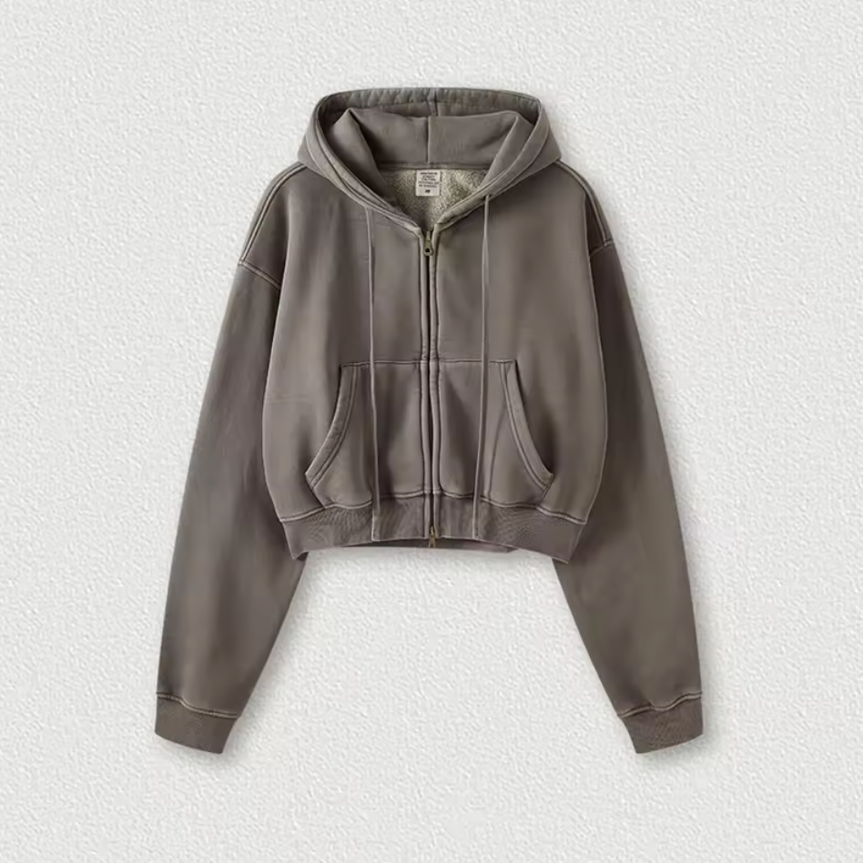 Origin 355gsm Essentials Boxy Cropped Zip Up Hoodie — vista posteriore