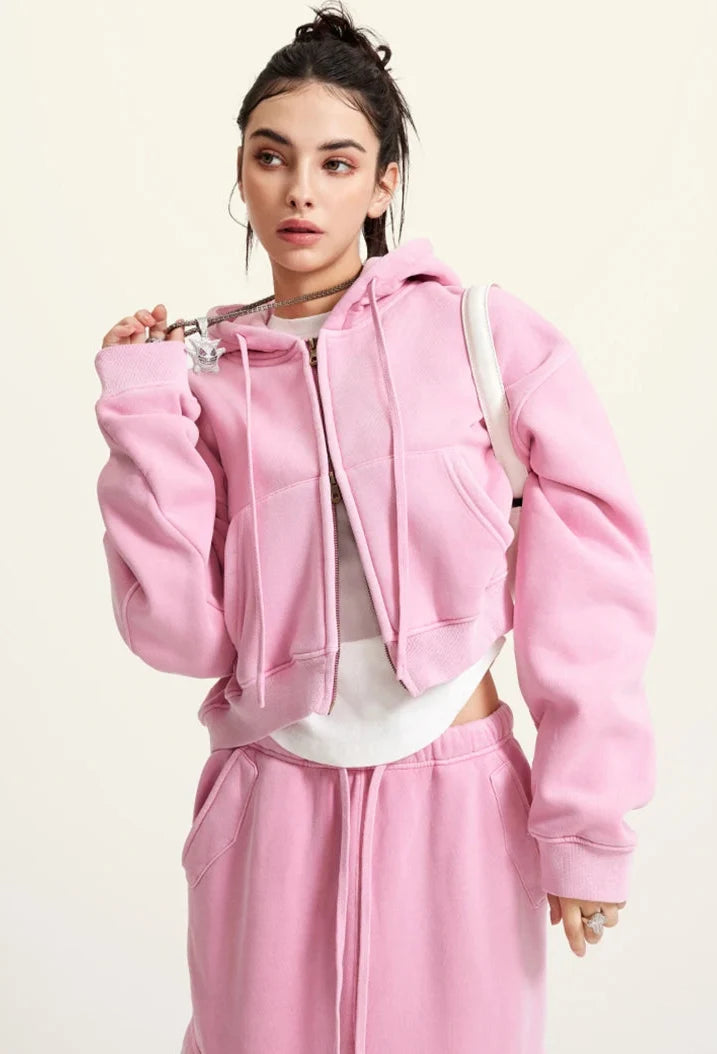 Origin 355gsm Essentials Boxy Cropped Zip Up Hoodie — dettaglio del tessuto