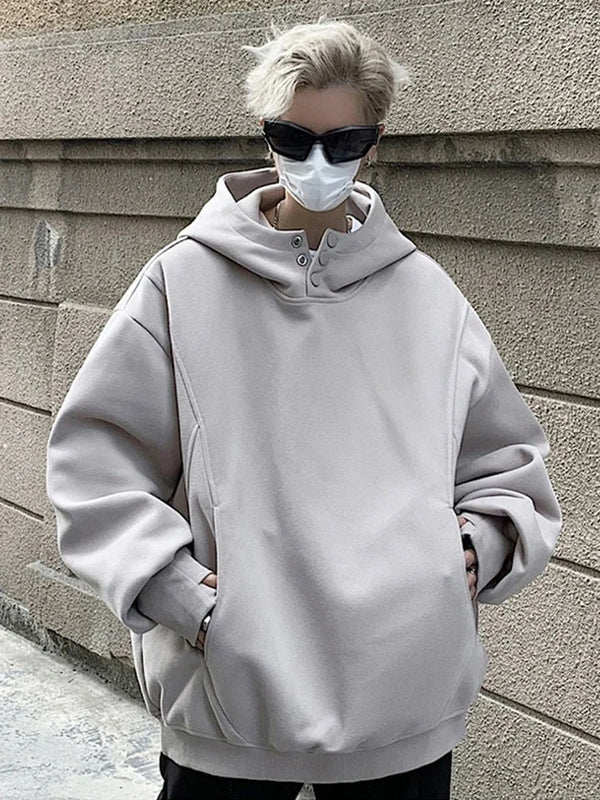 Y2K Oversized Baggy Button Neck Hoodie