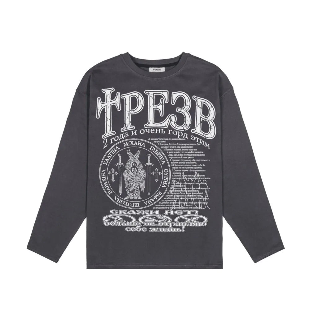 Oversized Gothic Graphic Long Sleeve Top — dettaglio