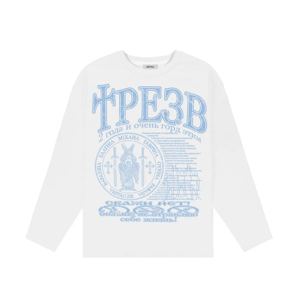 Oversized Gothic Graphic Long Sleeve Top — vista posteriore