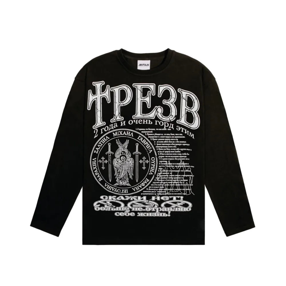 Oversized Gothic Graphic Long Sleeve Top — vista laterale