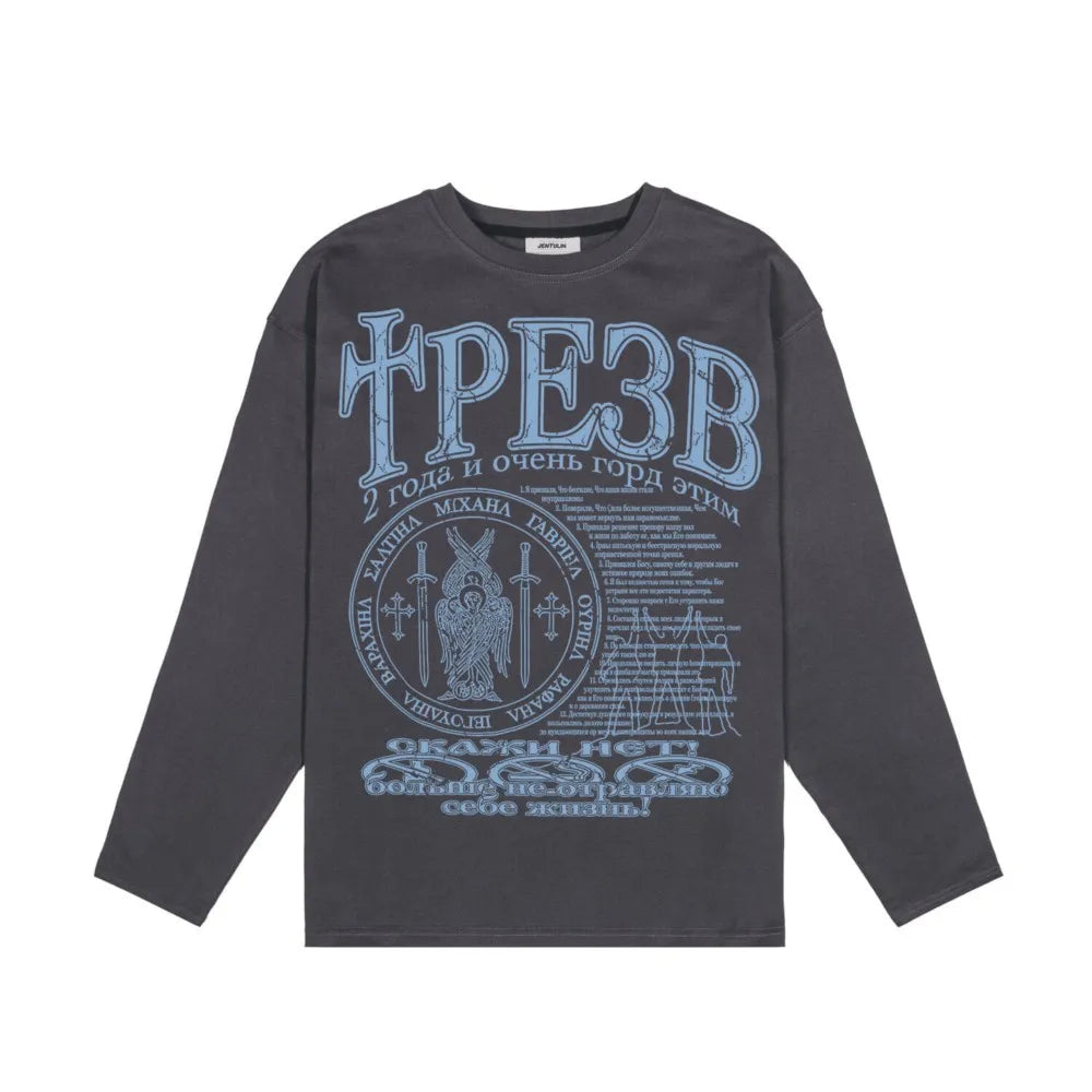 Oversized Gothic Graphic Long Sleeve Top — vista frontale