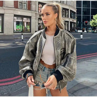 Oversized Leather Bomber Jacket — vista frontale
