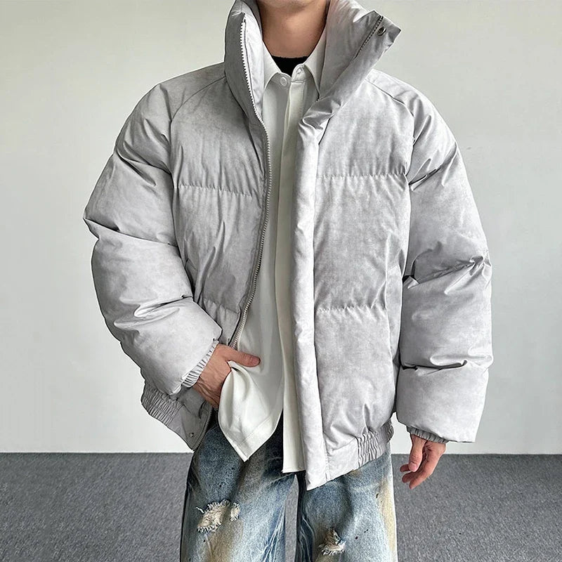 Padded Stand Collar Zip Up Coat Puffer Jacket — dettaglio del tessuto