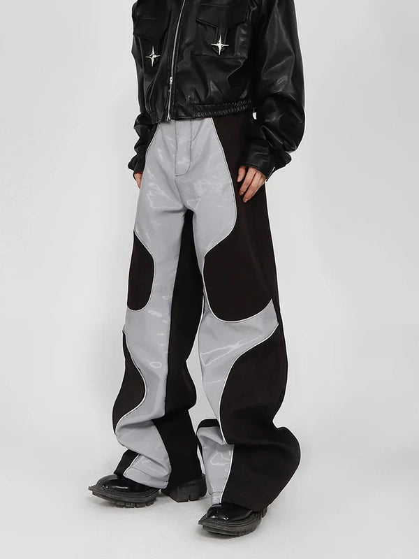 Patchwork Leather Baggy Trousers — vista frontale