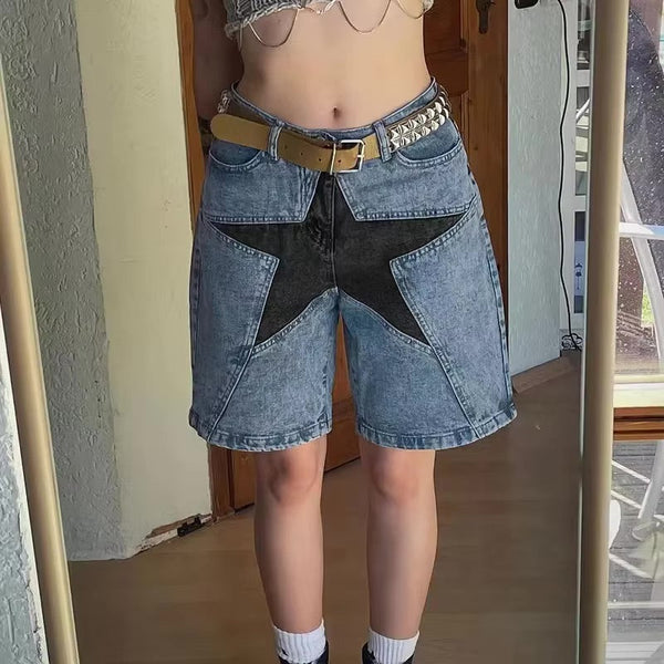 Y2K Patchwork Star Denim Shorts Jorts