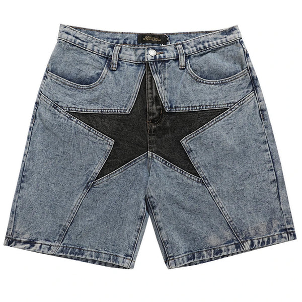 Patchwork Star Denim Shorts Jorts — vista frontale
