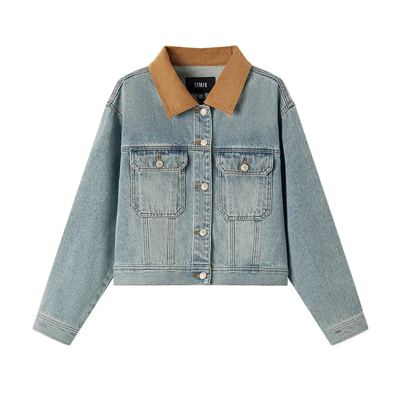 Petite Cropped Retro Denim Jacket — vista posteriore