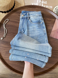 Pink Floral Embroidered Rhinestone Denim Jeans — in alternativa