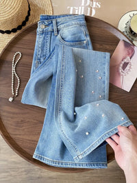 Pink Floral Embroidered Rhinestone Denim Jeans — dettaglio della stampa