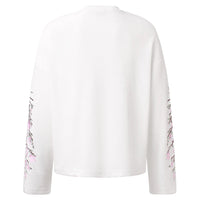 Pink Flower Embroidered Sleeves Long Sleeve Top — dettaglio della stampa