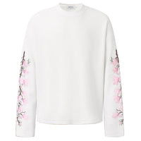 Pink Flower Embroidered Sleeves Long Sleeve Top — vista frontale