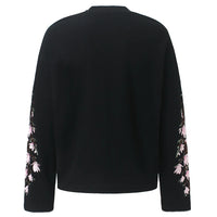 Pink Flower Embroidered Sleeves Long Sleeve Top — dettaglio