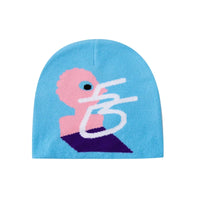 Pink Man Graphic Blue Beanie — vista frontale