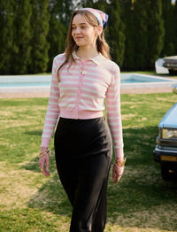 Pink Striped Knit Collar Cardigan — dettaglio