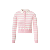 Pink Striped Knit Collar Cardigan — vista frontale