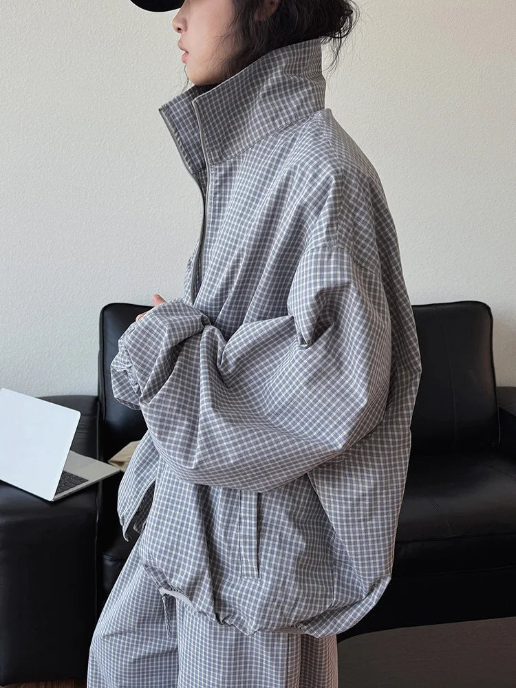 Plaid Baggy Casual Jacket Coat — vista laterale