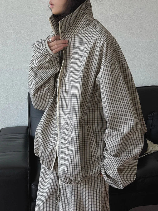 Plaid Baggy Casual Jacket Coat — vista frontale