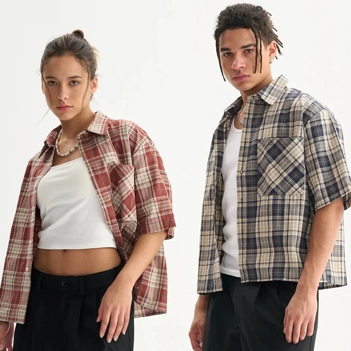 Plaid Cropped Short Sleeve Button Down Shirt — in alternativa