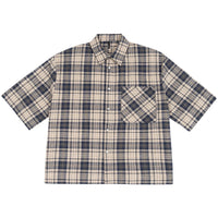 Plaid Cropped Short Sleeve Button Down Shirt — vista posteriore