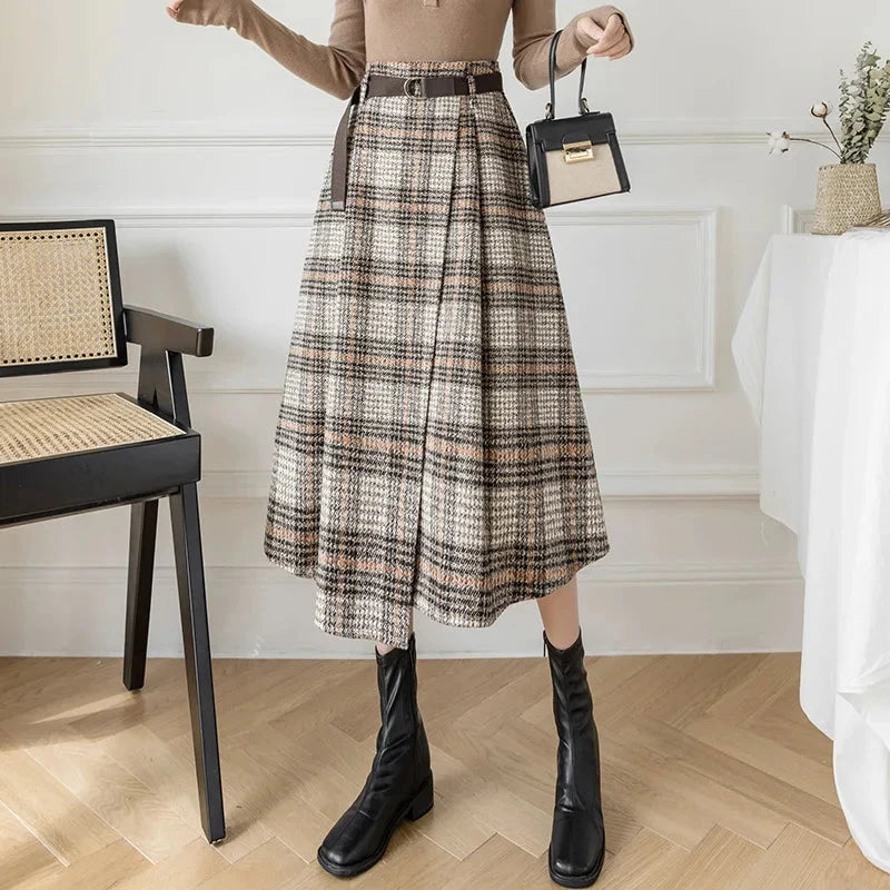 Plaid High Waist Half Skirt — vista posteriore