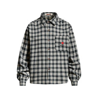 Plaid "I Love You" Embroidered Long Sleeve Shirt — vista frontale