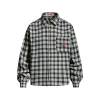 Plaid "I Love You" Embroidered Long Sleeve Shirt — vista frontale