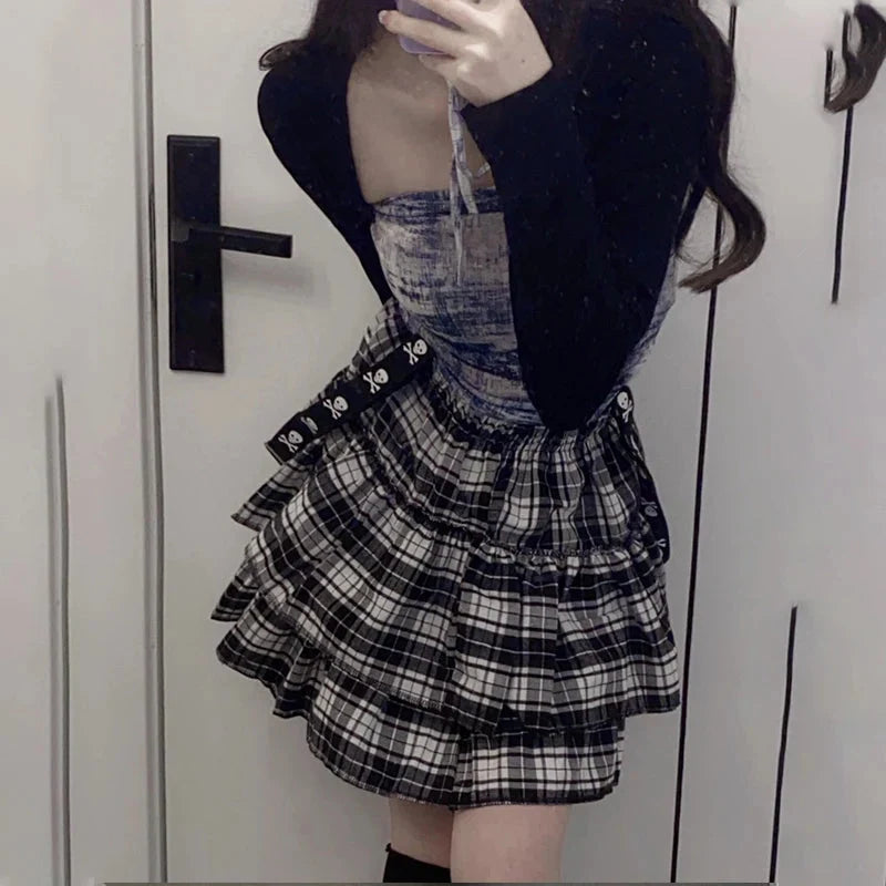 Plaid Layered Mini Skirt — dettaglio