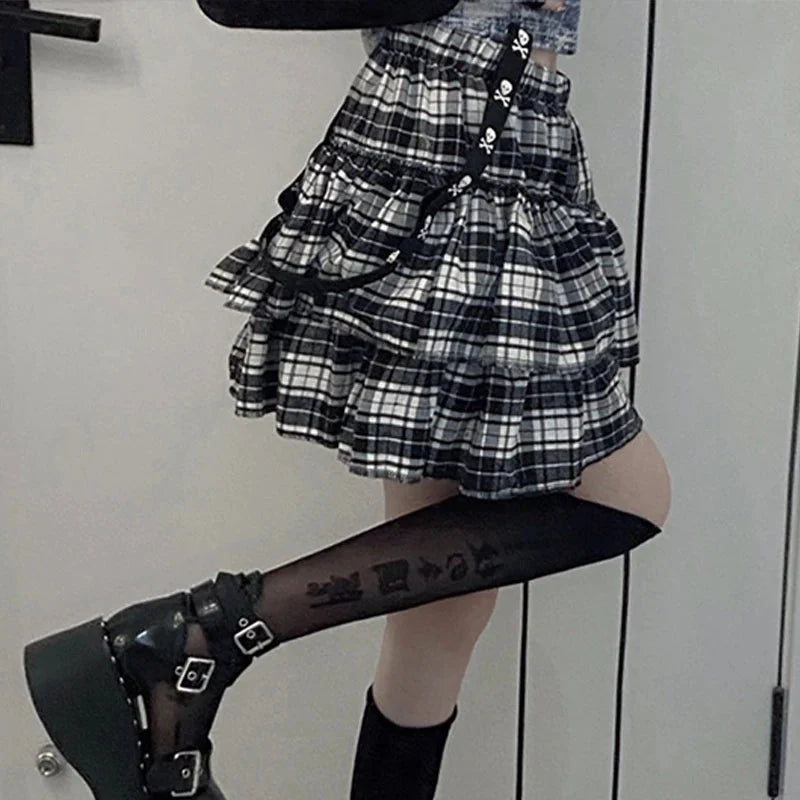 Plaid Layered Mini Skirt — vista posteriore