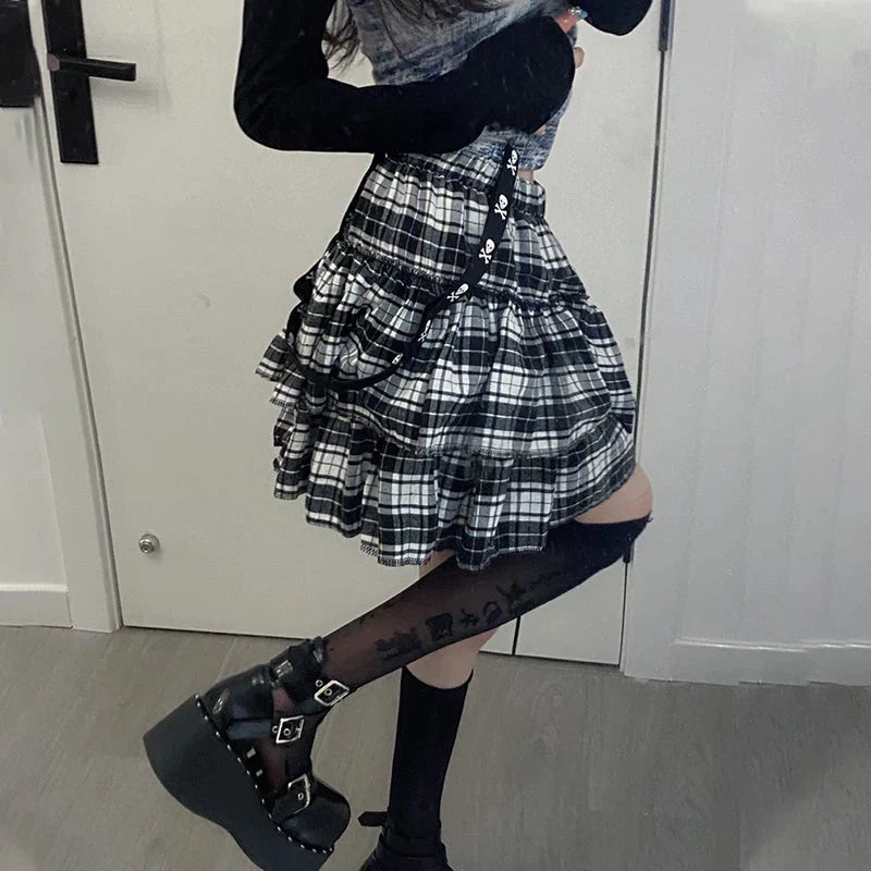 Plaid Layered Mini Skirt — dettaglio