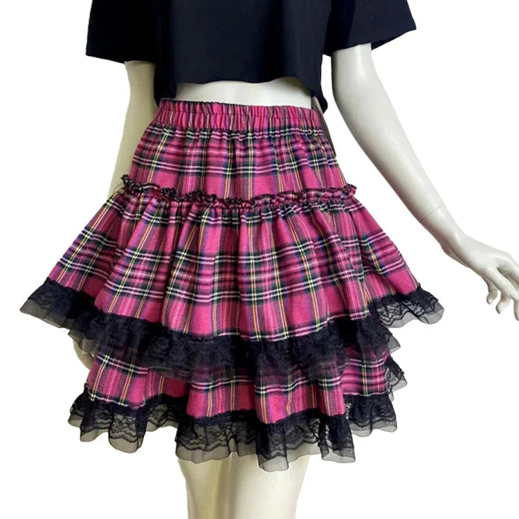 Plaid Layered Mini Skirt — dettaglio del tessuto