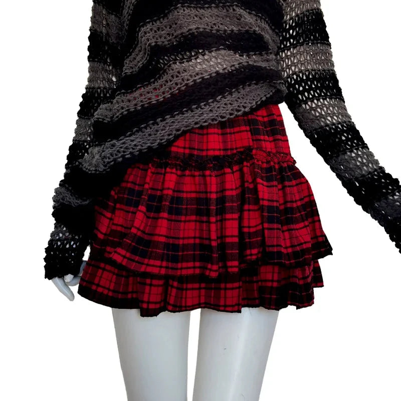 Plaid Layered Mini Skirt — vista posteriore