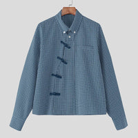 Plaid Long Sleeve Pankou Button Down Shirt — vista frontale