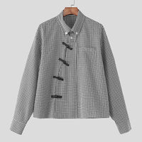 Plaid Long Sleeve Pankou Button Down Shirt — dettaglio
