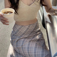 Plaid Mesh Layered Flowy Midi Skirt — vista laterale